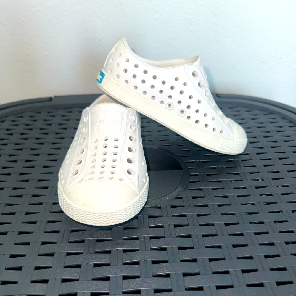 Toddler Native slip on white shoes